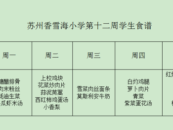 苏州香雪海小学第十二周学生食谱